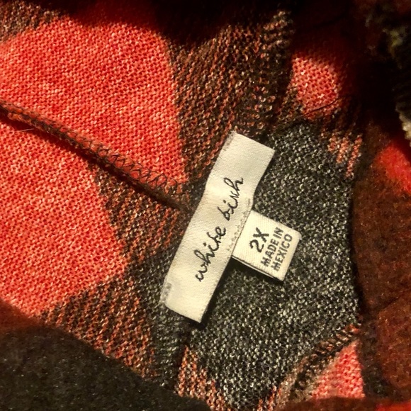 WHITE BIRCH Plus Size Red Buffalo Plaid & Leopard Super Soft Tunic Hoodie Sz 2X - Picture 3 of 3